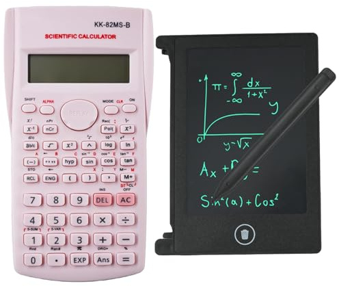 KK-82MS-B/KK-82MS-D Portable Engineering Scientific Calculator with 4.4 Inch LCD Erasable Writing Tablet, Professional Portable Calculator Notepad for Office,School(Pink)